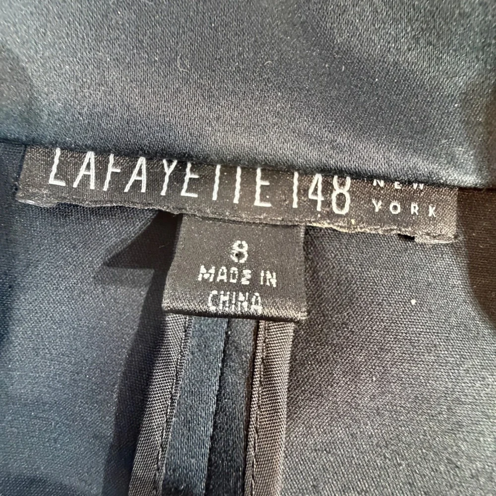 Lafayette 148 Cotton Blazer Size 8 Black Oversized Lapel Hidden Closure